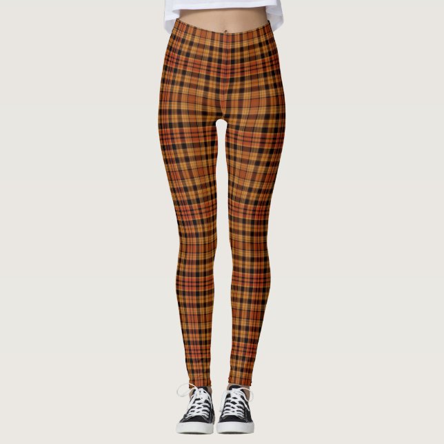 Herbstfarben Orangenbraun Kariert Leggings (Vorderseite)