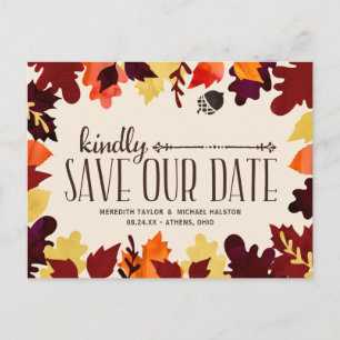 Herbstfarben Rustikal Vintag Save the Date Ankündigungspostkarte