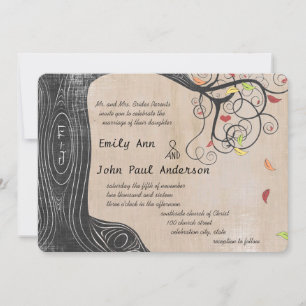 Herbstfarben Tree on Brown Paper Wedding Einladung