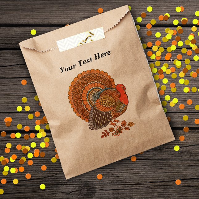 Herbstfarben Türkei Blätter Erntedank Geschenktütchen (Thanksgiving goody or favor bags in brown with male turkey Autumn coloured feathers leaves.)