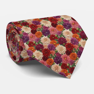 Herbstfarbene Dahlie Stickerei Blumen Krawatte