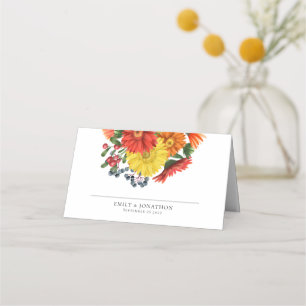 Herbstfarbene Floralnamen Datum Hochzeit Platzkarte