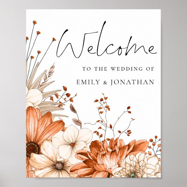 Herbstfarbene Florals Willkommen bei Hochzeit Poster (Vorne)
