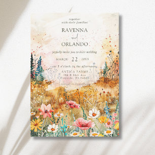Herbstfarbene Wildblumenwiese Hochzeit Einladung