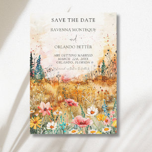 Herbstfarbene Wildblumenwiese Hochzeit Save The Date