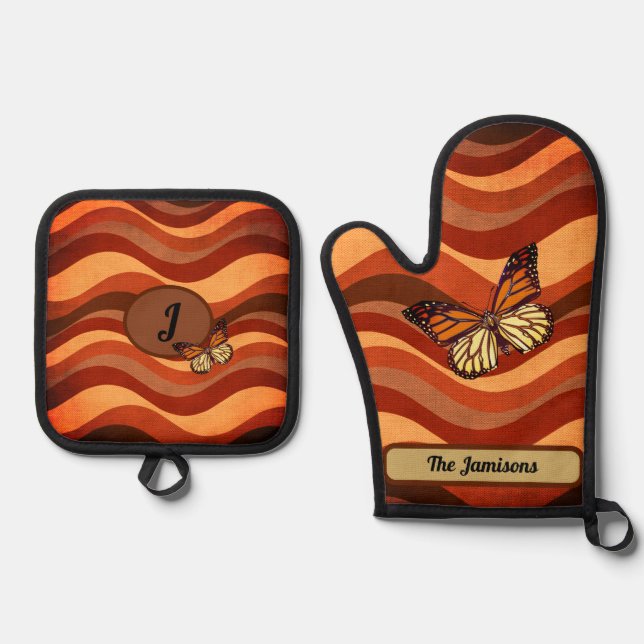Herbstfarbenschmettern Ofenhandschuh & Topflappen-Set (Vorderseite)
