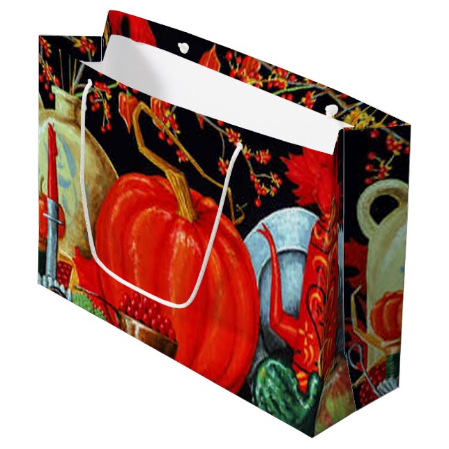 Herbstfestliche antike Malerei Pumpkin Dekoration Große Geschenktüte (Vorderseite Schrägansicht)