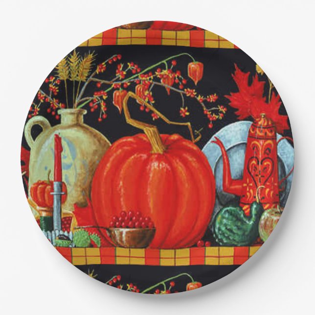 Herbstfestliche antike Malerei Pumpkin Dekoration Pappteller (Vorderseite)