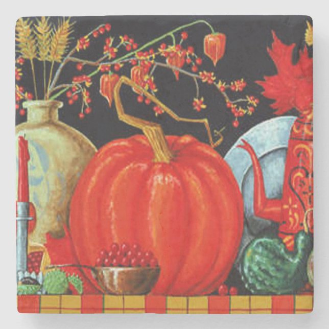 Herbstfestliche antike Malerei Pumpkin Dekoration Steinuntersetzer (Vorderseite)