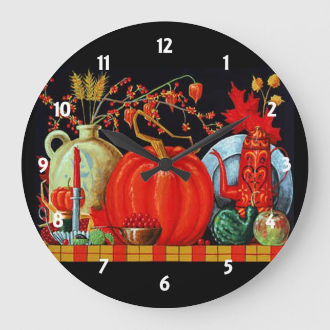 Herbstfestliche Tischmauer Große Wanduhr (Vorderseite)
