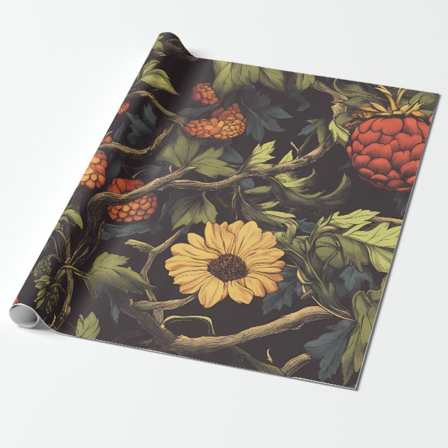 Herbstfeuer Botanisches Florales Geschenkpapier (Ungerollt)