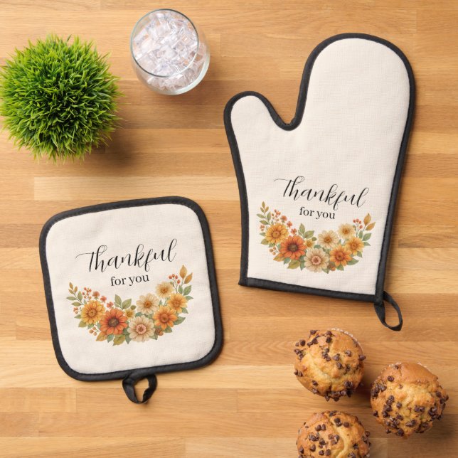 Herbstfeuer - Herbst Erntedank Ofenhandschuh & Topflappen-Set (Oben Unten)