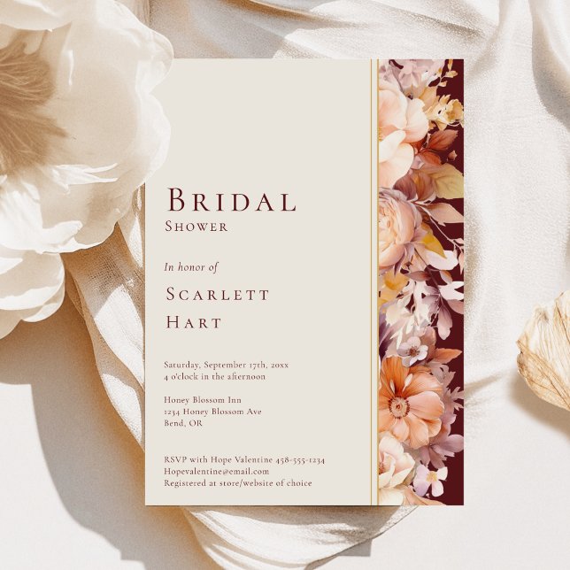 Herbstfloral Burgund Creme Modernes Brautparty Einladung (Von Creator hochgeladen)