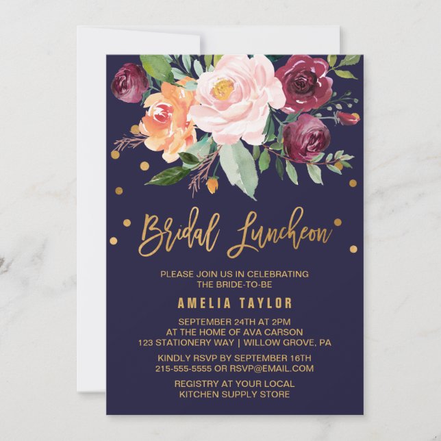 Herbstfloral mit Wreath Backing Bridal Luncheon Einladung (Vorderseite)
