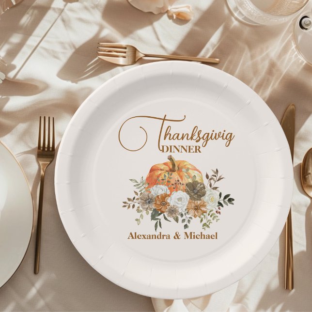 Herbstfloral Pumpkin Erntedank Dinner Pappteller (Von Creator hochgeladen)