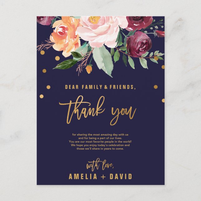 Herbstfloral Vielen Dank Empfang Card Postkarte (Vorderseite)