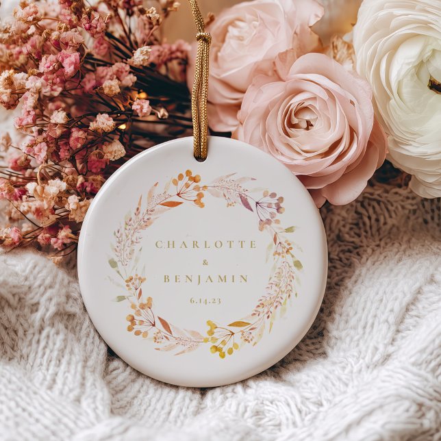 Herbstfloral Wreath Boho Personalisiert Keramik Ornament (Von Creator hochgeladen)