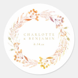 Herbstfloral Wreath Boho Personalisiert Runder Aufkleber