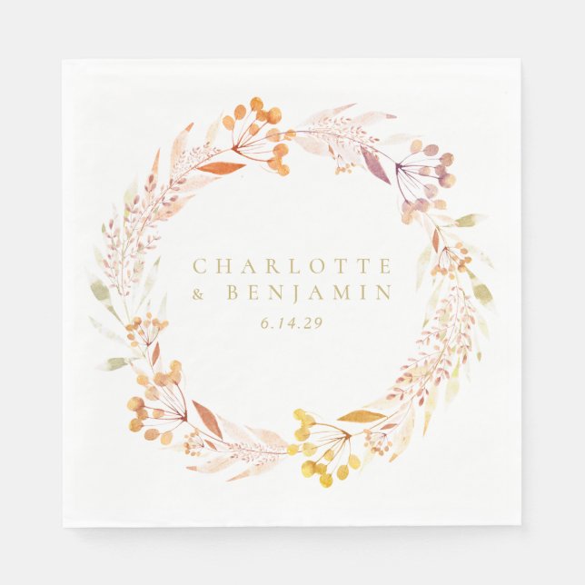 Herbstfloral Wreath Boho Personalisiert Serviette (Vorderseite)