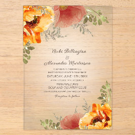 Herbstfloralbrurnt Orange Rustikale Hochzeit Acryleinladungen
