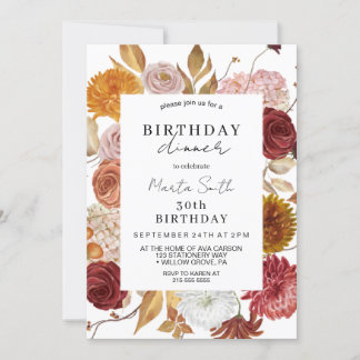 Herbstflorale Abendessen Geburtstag Einladung