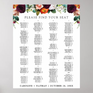 Herbstflorale Alphabetische Sitzkarte 200 Gäste Poster