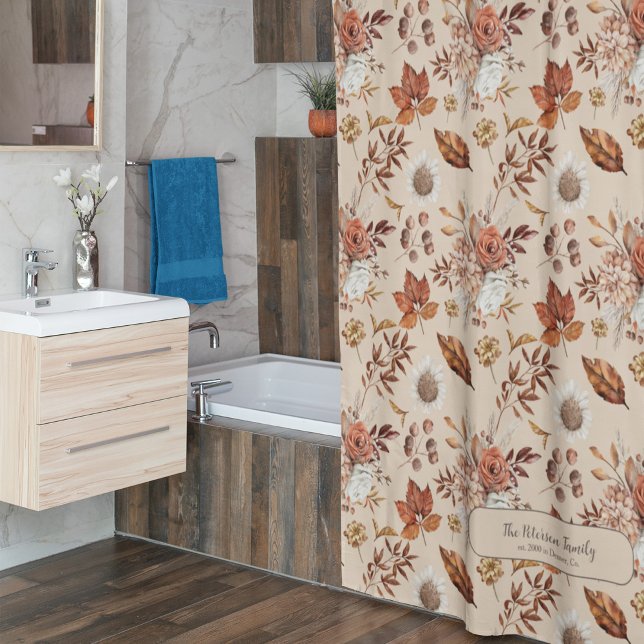 Herbstflorale elegante Retro Familienname personal Duschvorhang (Von Creator hochgeladen)
