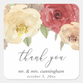 Herbstflorale Gastgeschenk Hochzeit Vielen Dank Quadratischer Aufkleber