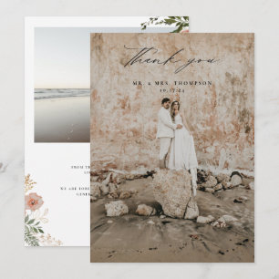 Herbstflorale Hochzeit Foto Dankeskarte