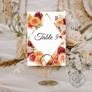 Herbstflorale Hochzeitkarte Tischnummer