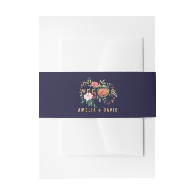 Herbstflorale Hochzeitsfeier Einladung Bauchband Einladungsbanderole (Vorderseite Beispiel)