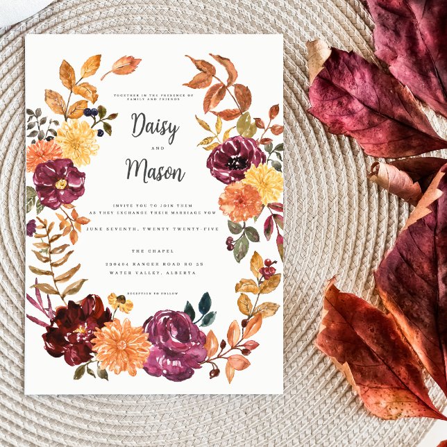 Herbstflorale mit BoId Wasserfarbenblüten Hochzeit Einladung (Von Creator hochgeladen)