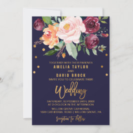 Herbstflorale mit Typografie-Backing-Hochzeit Einladung