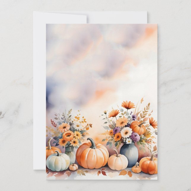 Herbstflorale Pumpkins Hintergrund Einladung (Vorderseite)