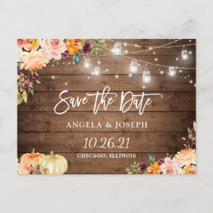 Herbstflorale Pumpkins String Lights Save the Date Einladungspostkarte