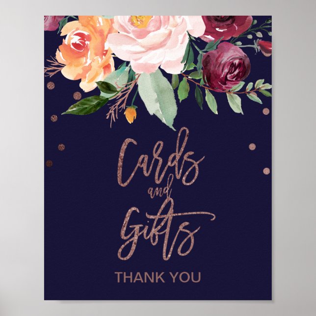 Herbstflorale Rose Gold Cards und Geschenke Unters Poster (Vorne)