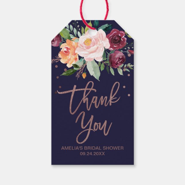 Herbstflorale Rose Gold Vielen Dank Geschenkanhänger (Vorderseite)