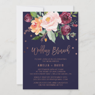 Herbstflorale Rose Gold Wreath Back Wedding Brunch Einladung
