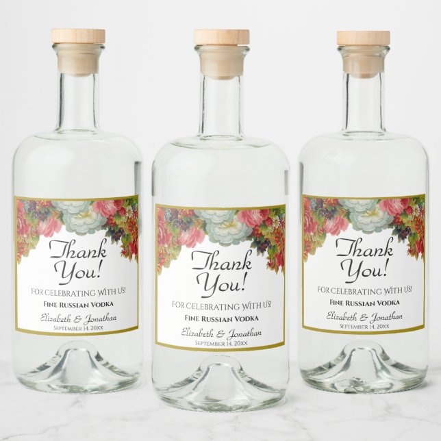 Herbstflorale Rustikale Hochzeit Vielen Dank Alkoholflaschenetikett (Flaschen)