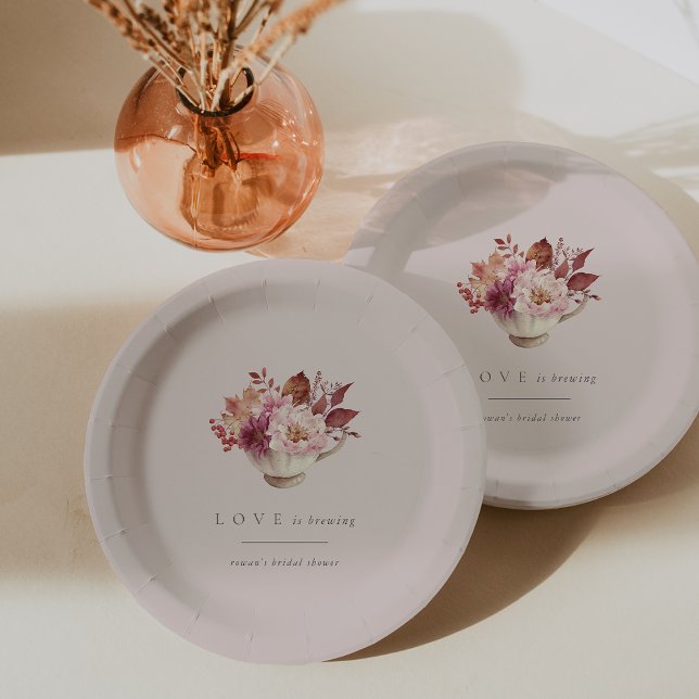 Herbstflorale Teacup Liebe Braut Brautparty Pappteller (Von Creator hochgeladen)