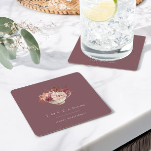 Herbstflorale Teacup Liebe Braut Brautparty Rechteckiger Pappuntersetzer