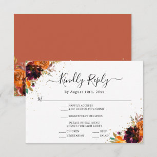 Herbstflorale Teracotta Hochzeitreaktion Begleitkarte