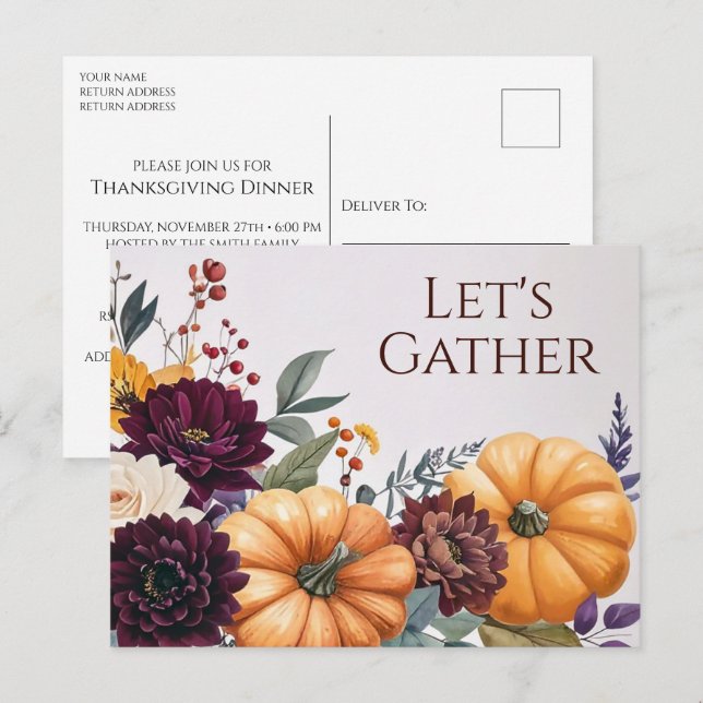 Herbstfloraler Erntedank Einladung Postkarte (Vorne/Hinten)