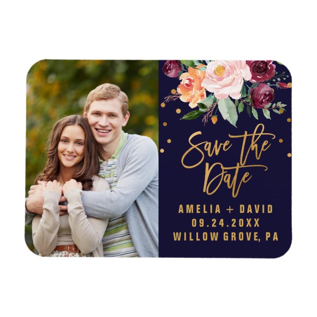 Herbstflorales Save the Date Foto Magnet (Horizontal)