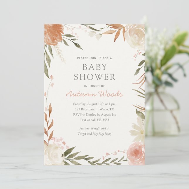 HerbstfloralGirl-Babydusche Einladung (Stehend Vorderseite)
