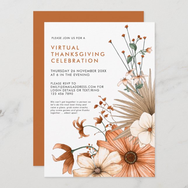 Herbstflorfolien Virtual Erntedank Dinner Einladung (Vorne/Hinten)