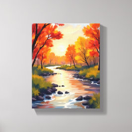 Herbstfluss | Herbstlaub Natur Aquarell Leinwanddruck