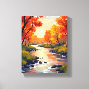 Herbstfluss   Herbstlaub Natur Aquarell Leinwanddruck