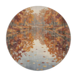 Herbstfluss Reflexion Orange Bäume fallen Schneidebrett