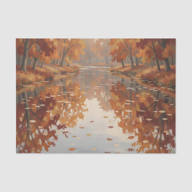 Herbstfluss Reflexion Orange Bäume fallen  Seidenpapier (Vorderseite)